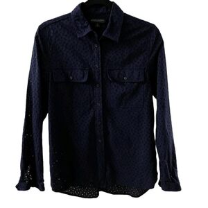 Banana Republic Navy Eyelet Button-Front Shirt
